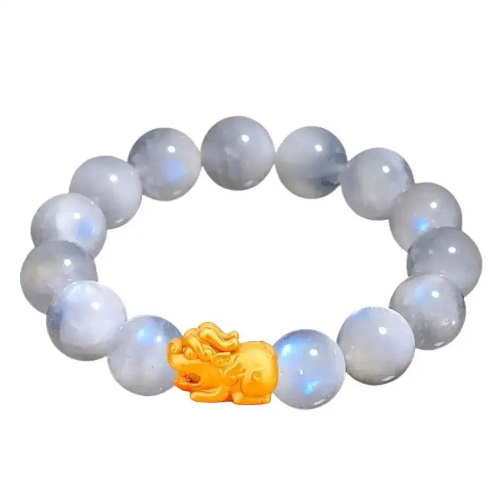 Feng Shui 999 Pure Silver Pi Xiu Bracelet 7A Moonstone Pi Yao Charm Amulet - Loton Decor