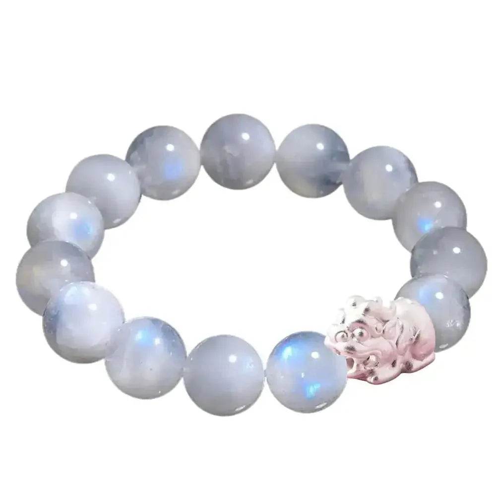 Feng Shui 999 Pure Silver Pi Xiu Bracelet 7A Moonstone Pi Yao Charm Amulet - Loton Decor