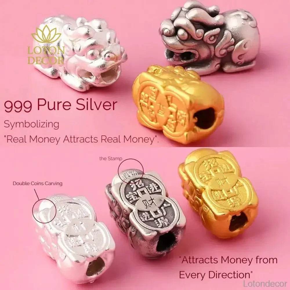 Feng Shui 999 Pure Silver Pi Xiu Bracelet 7A Moonstone Pi Yao Charm Amulet - Loton Decor