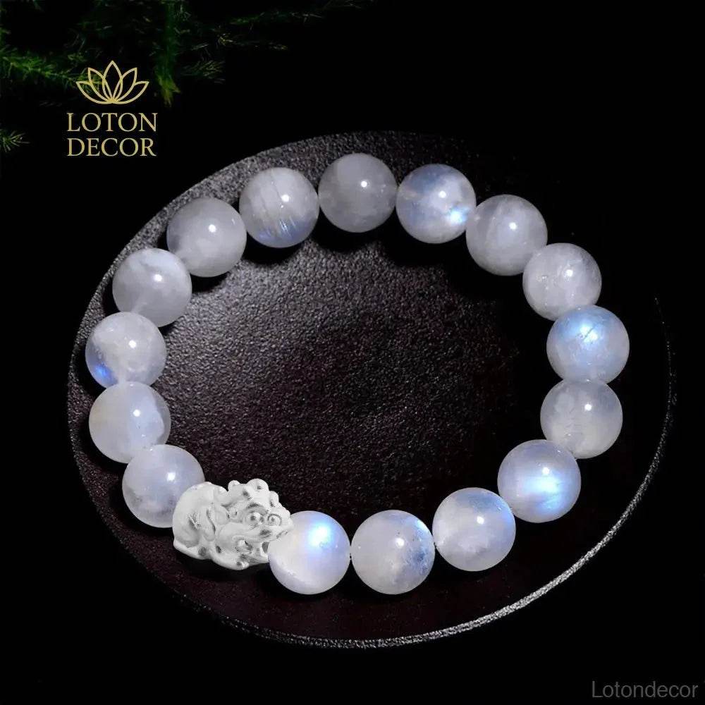 Feng Shui 999 Pure Silver Pi Xiu Bracelet 7A Moonstone Pi Yao Charm Amulet - Loton Decor