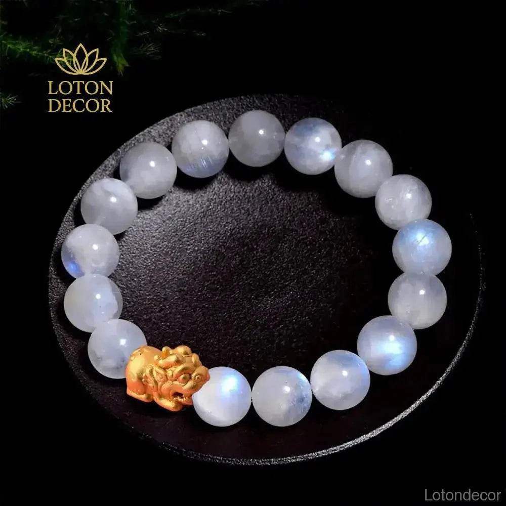 Feng Shui 999 Pure Silver Pi Xiu Bracelet 7A Moonstone Pi Yao Charm Amulet - Loton Decor