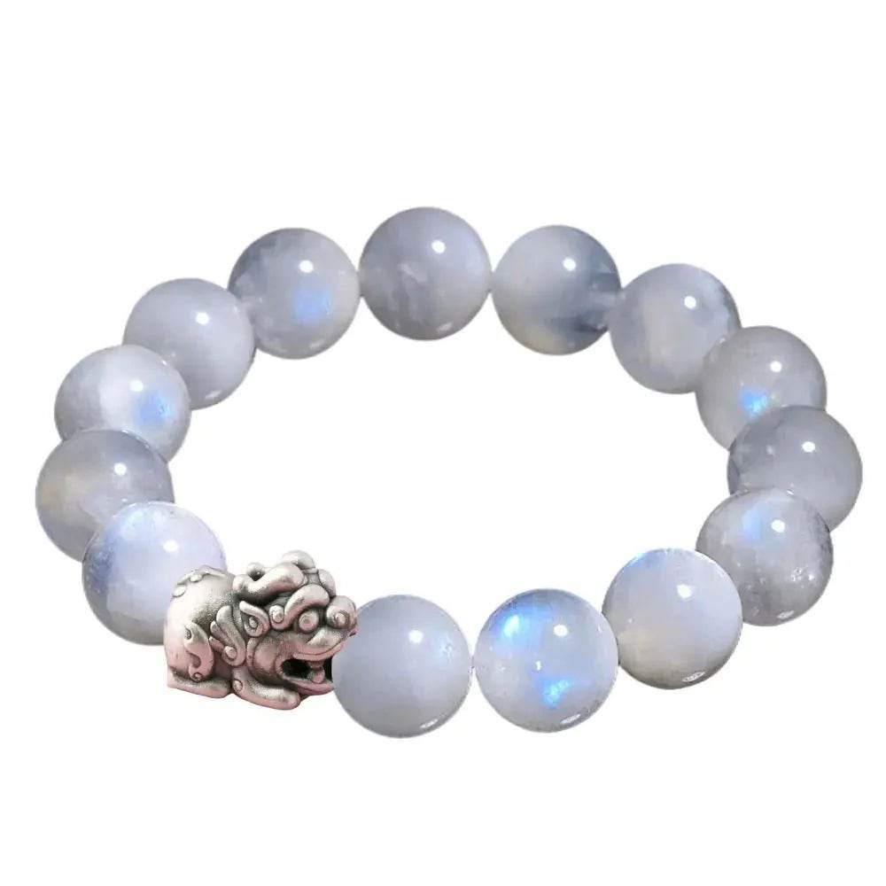 Feng Shui 999 Pure Silver Pi Xiu Bracelet 7A Moonstone Pi Yao Charm Amulet - Loton Decor