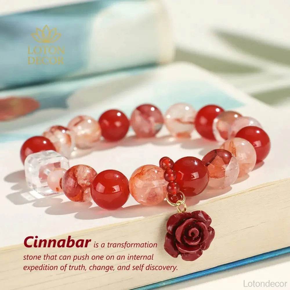 Feng Shui Bracelet Phantom Crystal Cinnabar Rose Nine Purple Fire Luck MultiGem Bangle for Prosperity Strong Talisman - Loton Decor