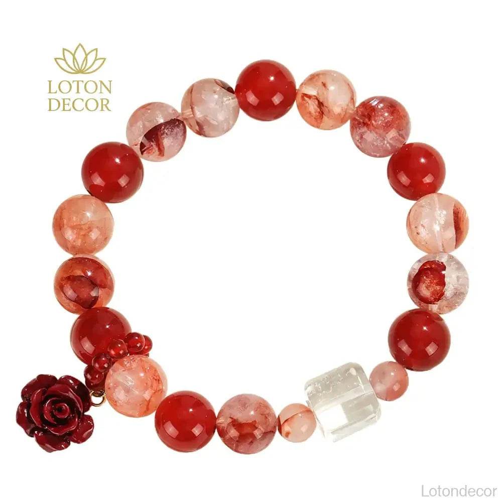 Feng Shui Bracelet Phantom Crystal Cinnabar Rose Nine Purple Fire Luck MultiGem Bangle for Prosperity Strong Talisman - Loton Decor