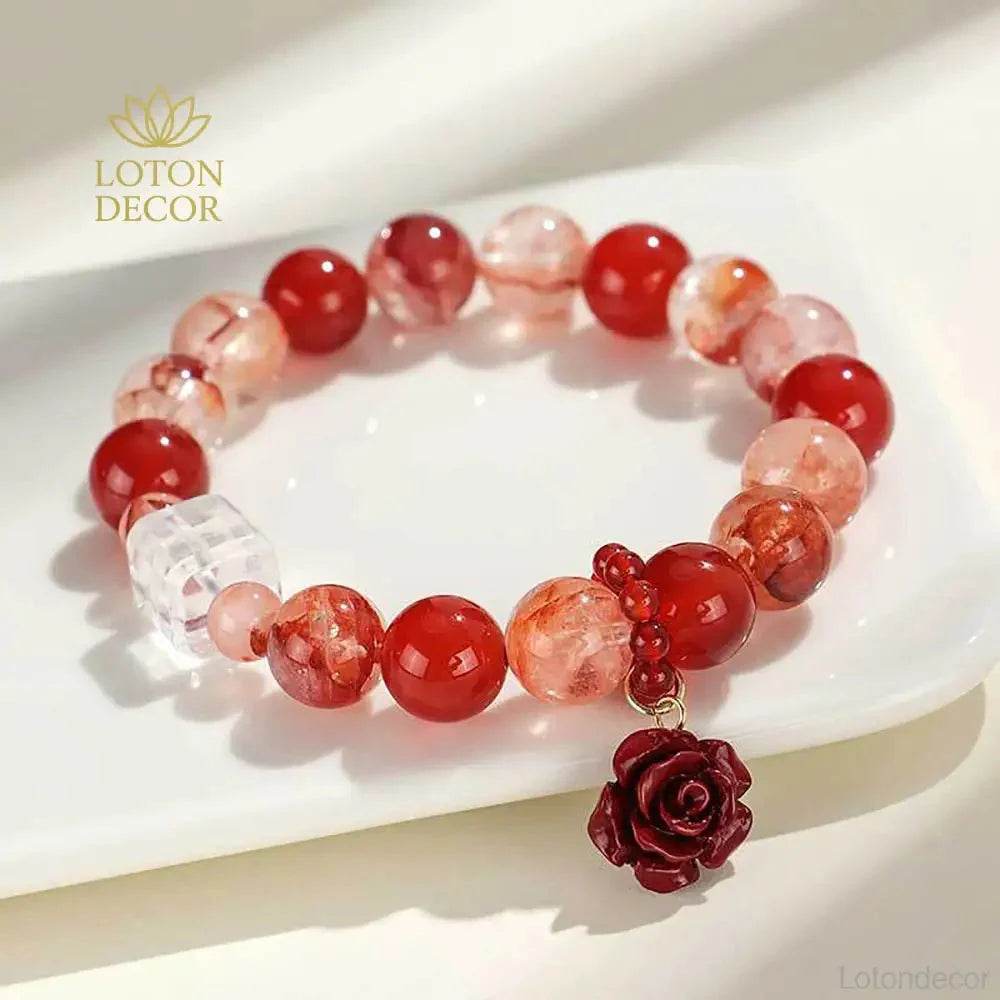 Feng Shui Bracelet Phantom Crystal Cinnabar Rose Nine Purple Fire Luck MultiGem Bangle for Prosperity Strong Talisman - Loton Decor