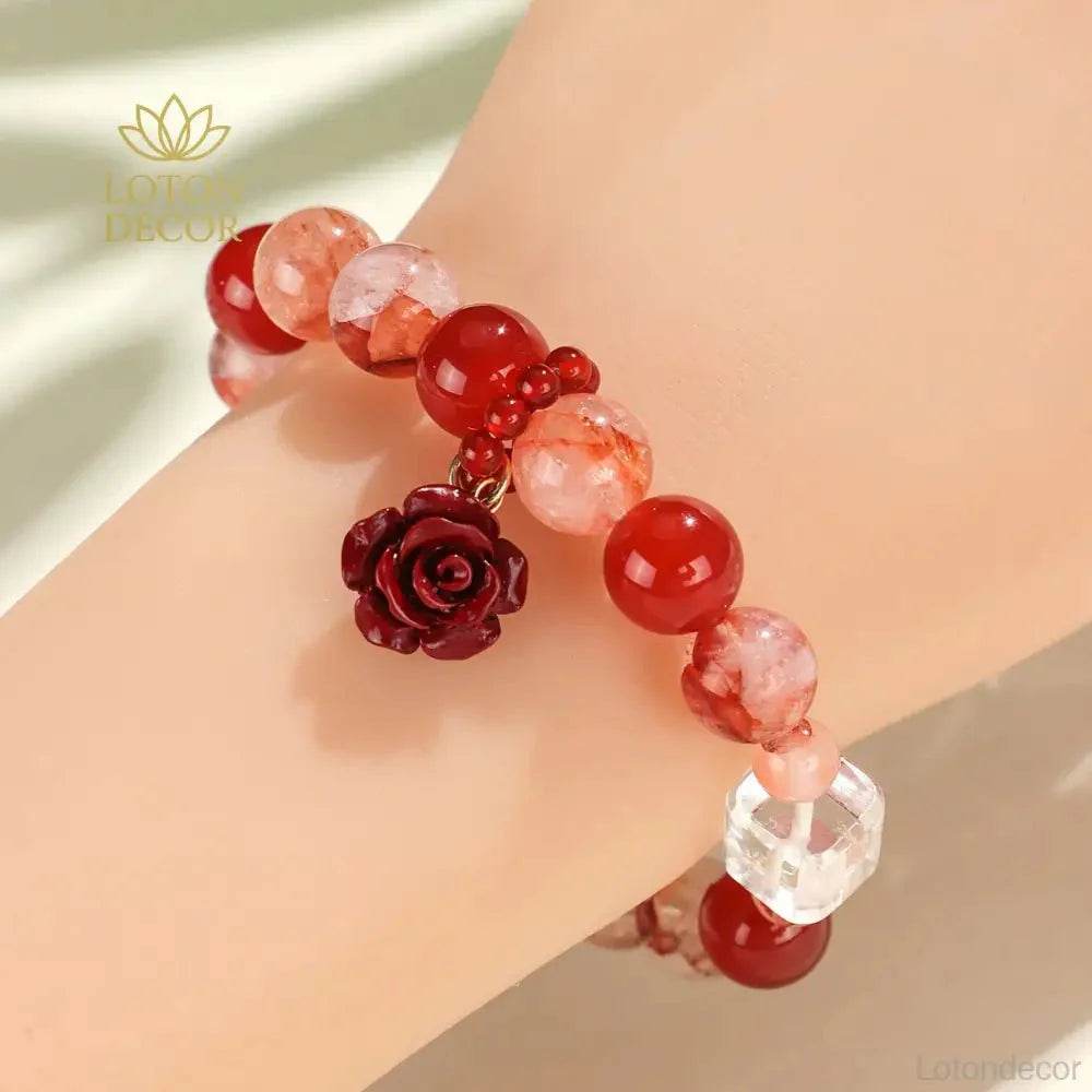 Feng Shui Bracelet Phantom Crystal Cinnabar Rose Nine Purple Fire Luck MultiGem Bangle for Prosperity Strong Talisman - Loton Decor