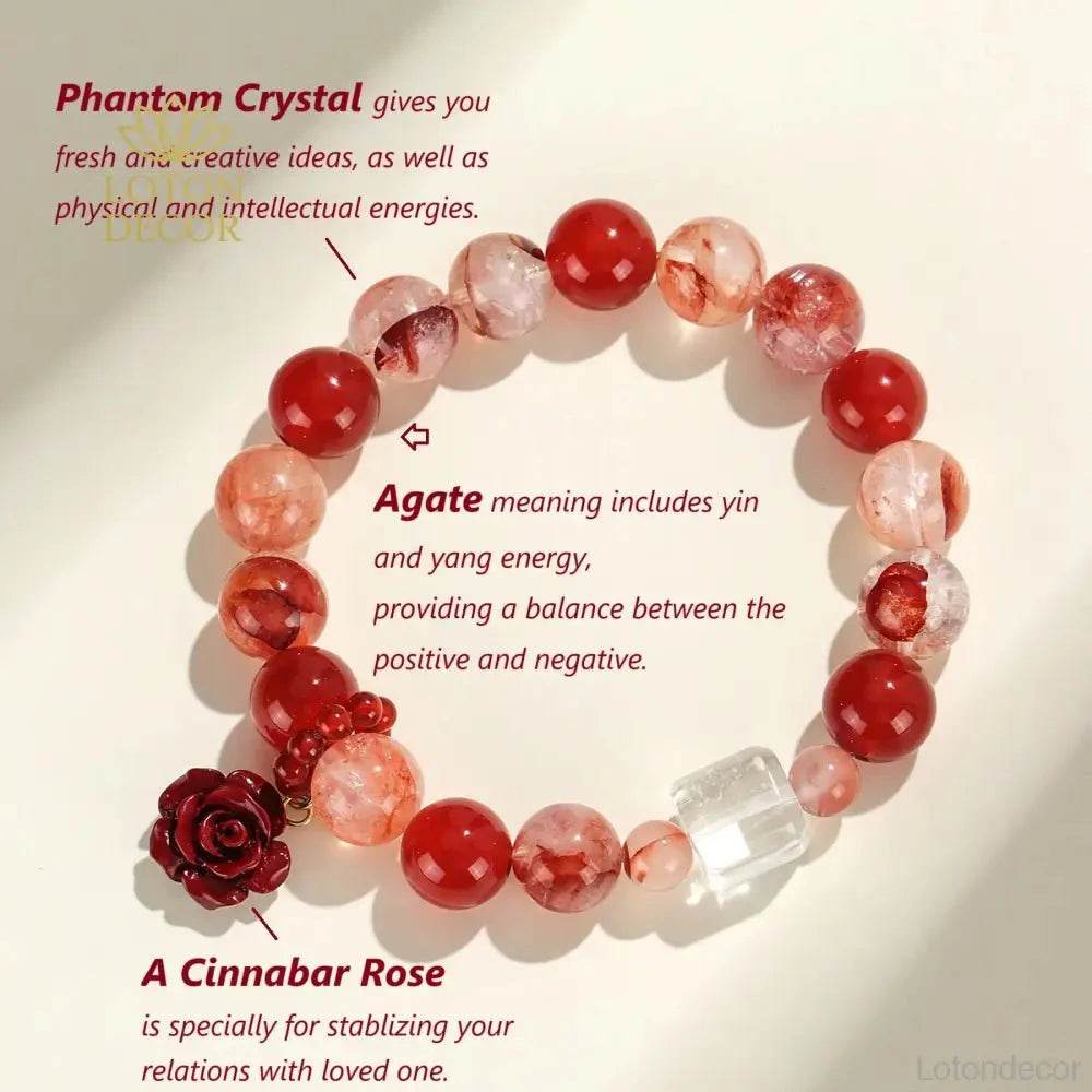 Feng Shui Bracelet Phantom Crystal Cinnabar Rose Nine Purple Fire Luck MultiGem Bangle for Prosperity Strong Talisman - Loton Decor