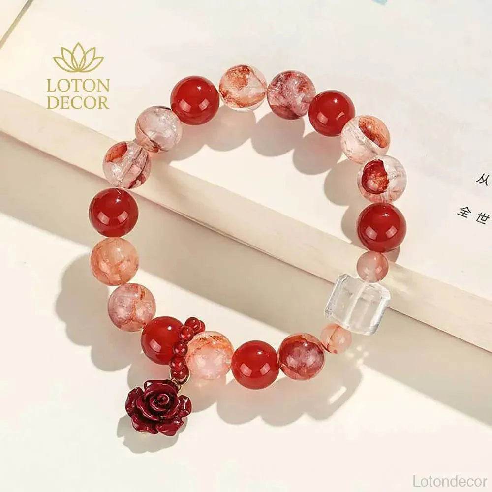 Feng Shui Bracelet Phantom Crystal Cinnabar Rose Nine Purple Fire Luck MultiGem Bangle for Prosperity Strong Talisman - Loton Decor