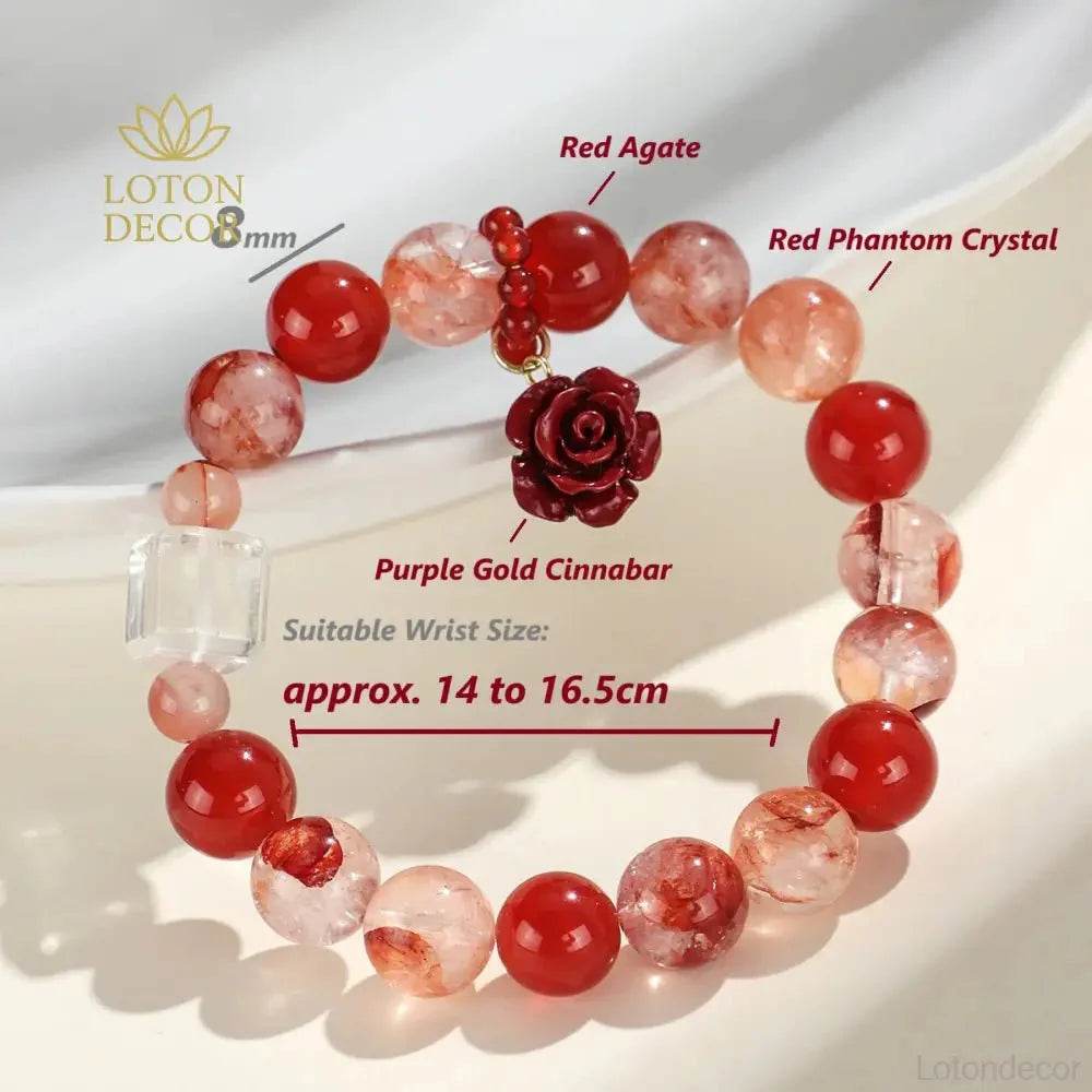 Feng Shui Bracelet Phantom Crystal Cinnabar Rose Nine Purple Fire Luck MultiGem Bangle for Prosperity Strong Talisman - Loton Decor