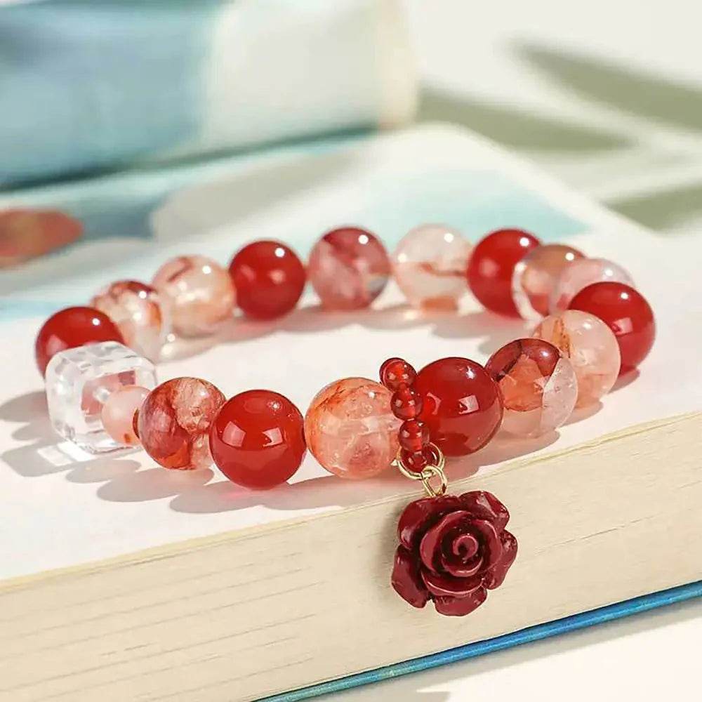 Feng Shui Bracelet Phantom Crystal Cinnabar Rose Nine Purple Fire Luck MultiGem Bangle for Prosperity Strong Talisman - Loton Decor