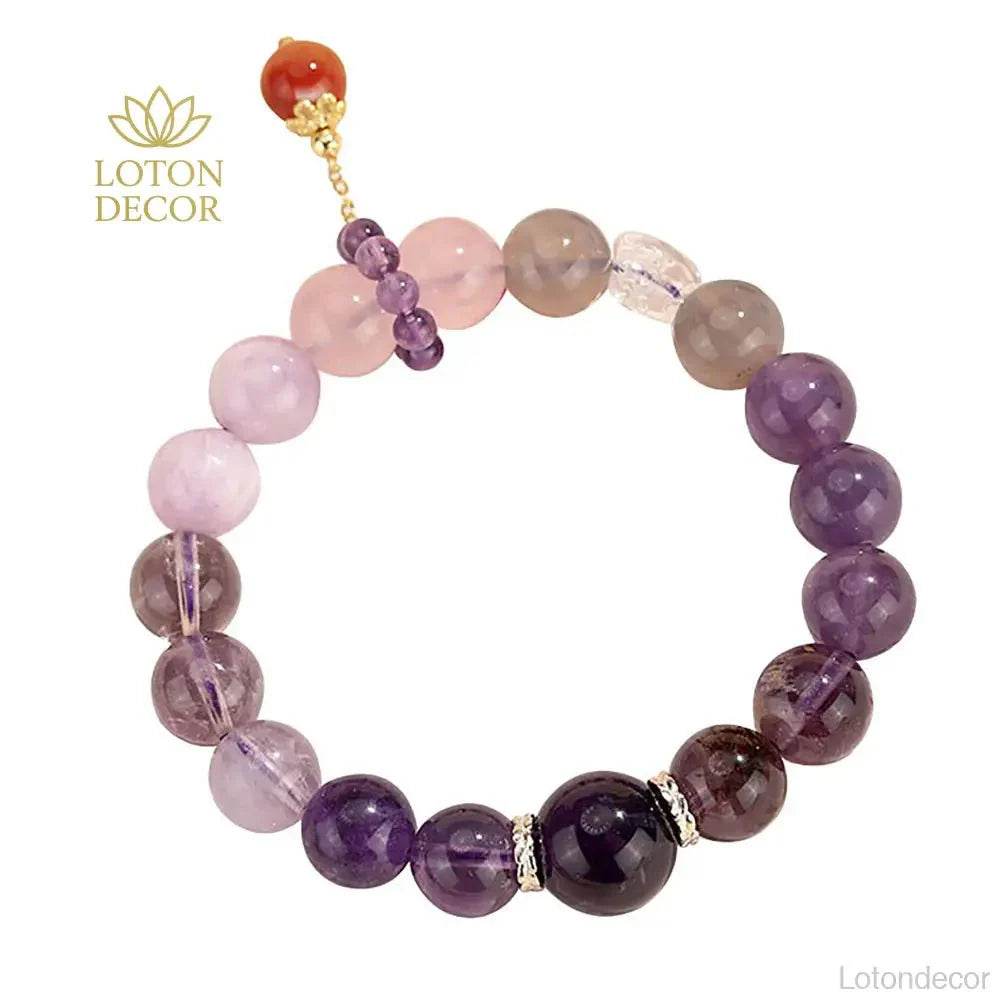 Feng Shui Crystal Bracelet Nine Purple Fire Luck Amethyst Multi-Gem Bangle Purple - Loton Decor
