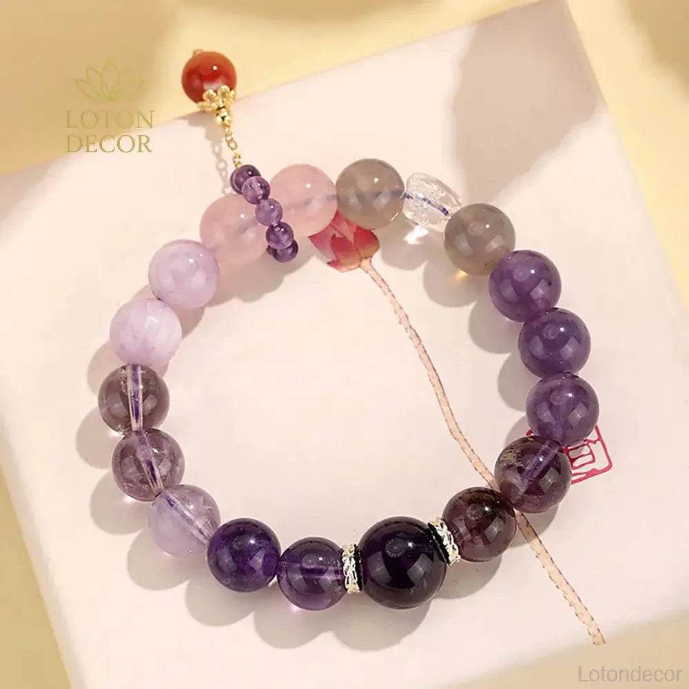 Feng Shui Crystal Bracelet Nine Purple Fire Luck Amethyst Multi-Gem Bangle Purple - Loton Decor