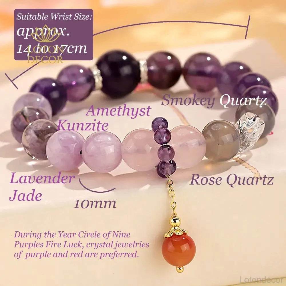 Feng Shui Crystal Bracelet Nine Purple Fire Luck Amethyst Multi-Gem Bangle Purple - Loton Decor