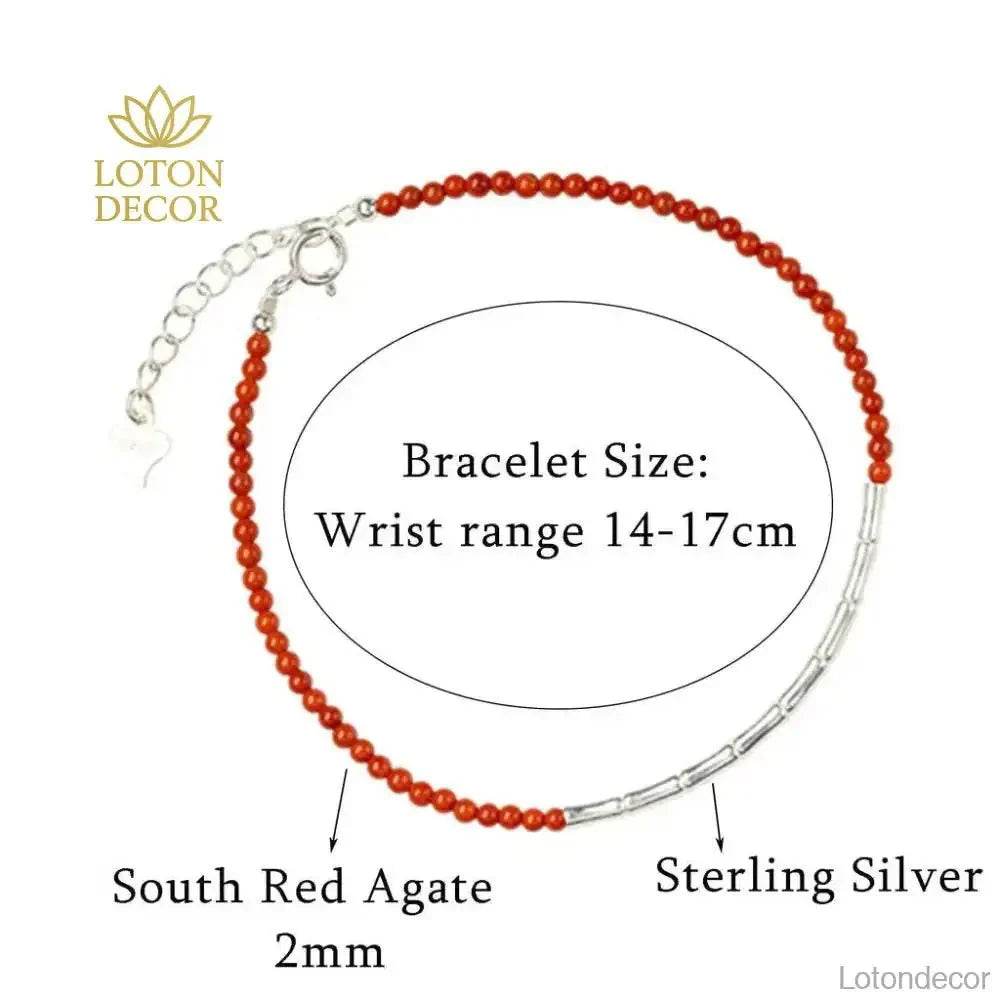 Feng Shui Red Agate Silver Bracelet with Bamboo Charm – Lucky & Adjustable - Loton Decor