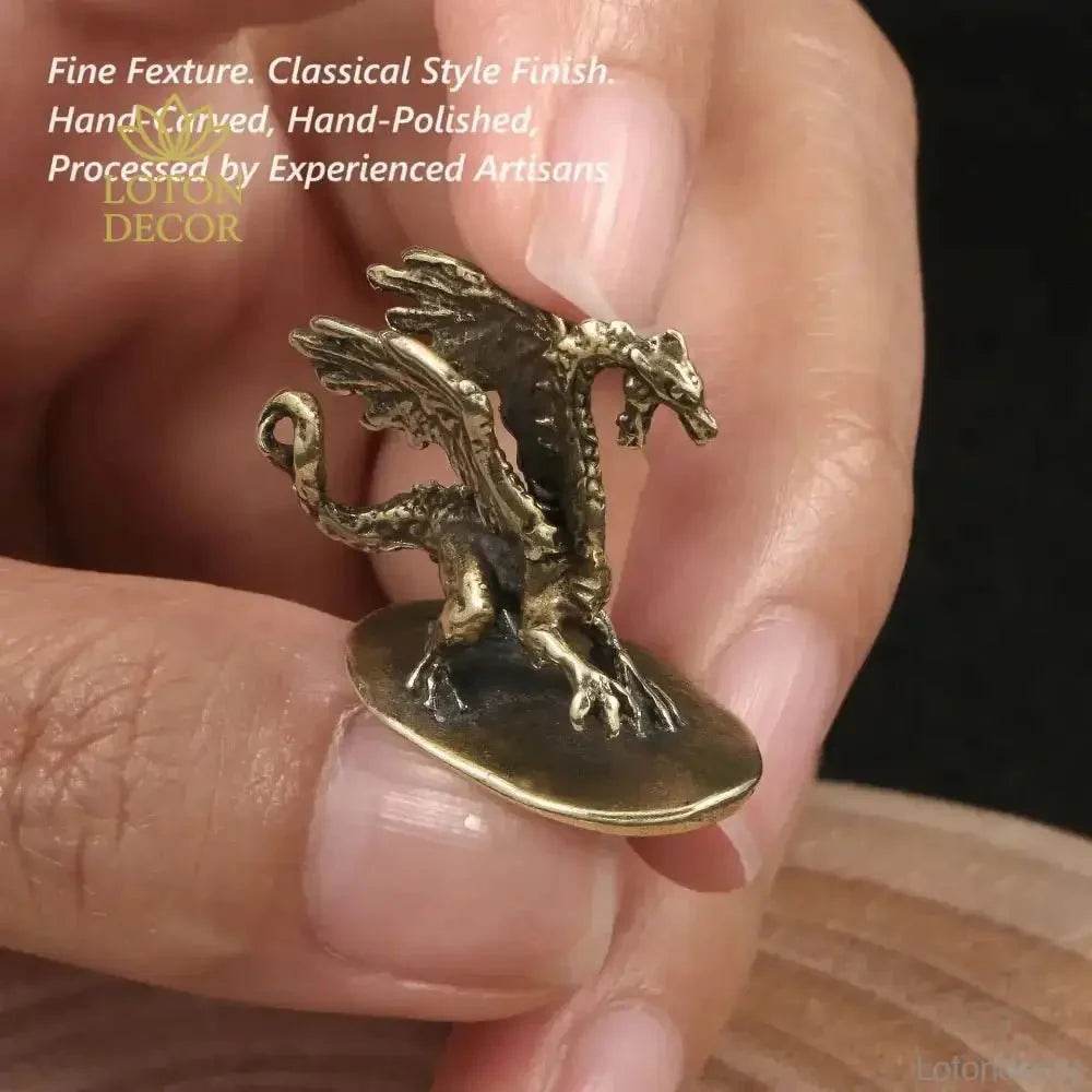 Fire Dragon Solid Brass Statue Medieval Fantasy Metal Art Winged Dragon Gothic Animal Sculpture - Loton Decor