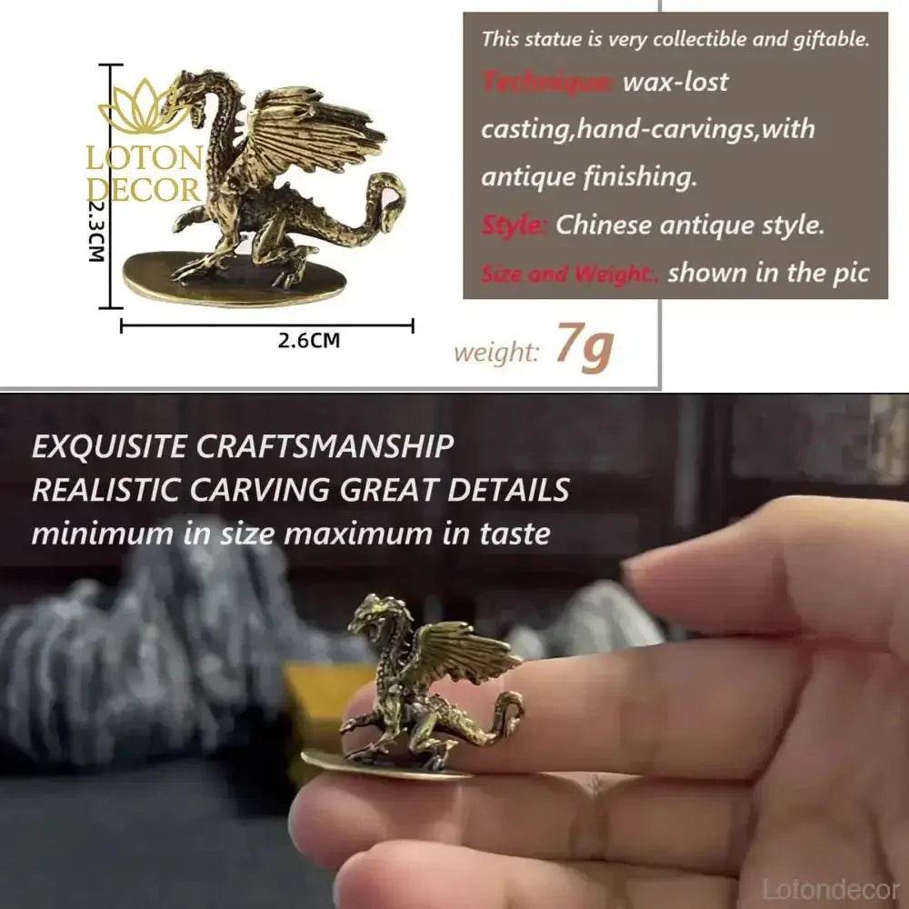 Fire Dragon Solid Brass Statue Medieval Fantasy Metal Art Winged Dragon Gothic Animal Sculpture - Loton Decor