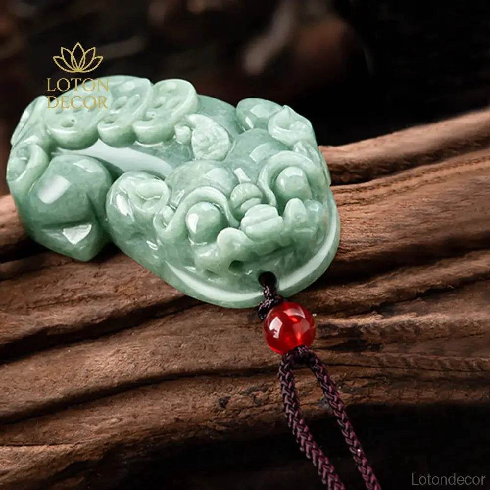 Floating Jade Pixiu Necklace – Wealth Attraction Amulet - Loton Decor