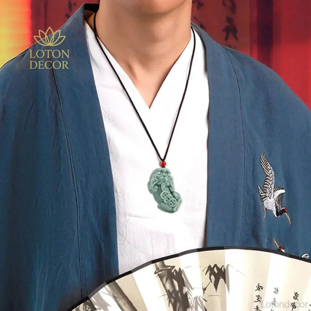 Floating Jade Pixiu Necklace – Wealth Attraction Amulet - Loton Decor