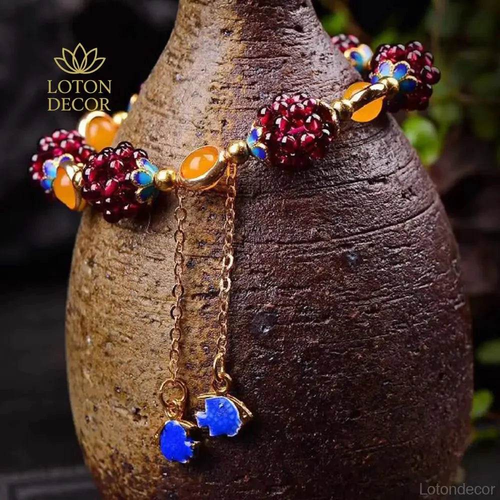 Garnet Grape Ball Bracelet – Feng Shui Wealth Tassel Charm - Loton Decor
