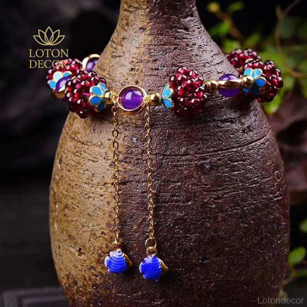 Garnet Grape Ball Bracelet – Feng Shui Wealth Tassel Charm - Loton Decor