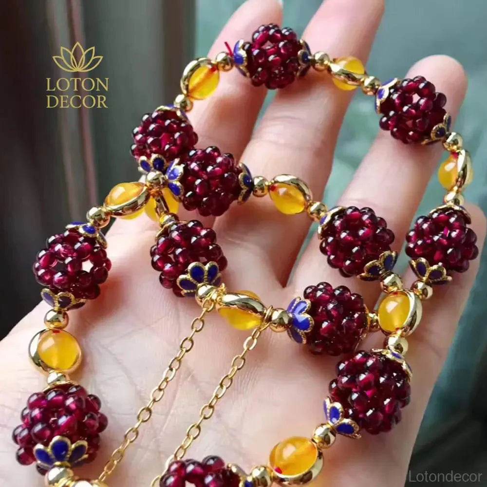 Garnet Grape Ball Bracelet – Feng Shui Wealth Tassel Charm - Loton Decor