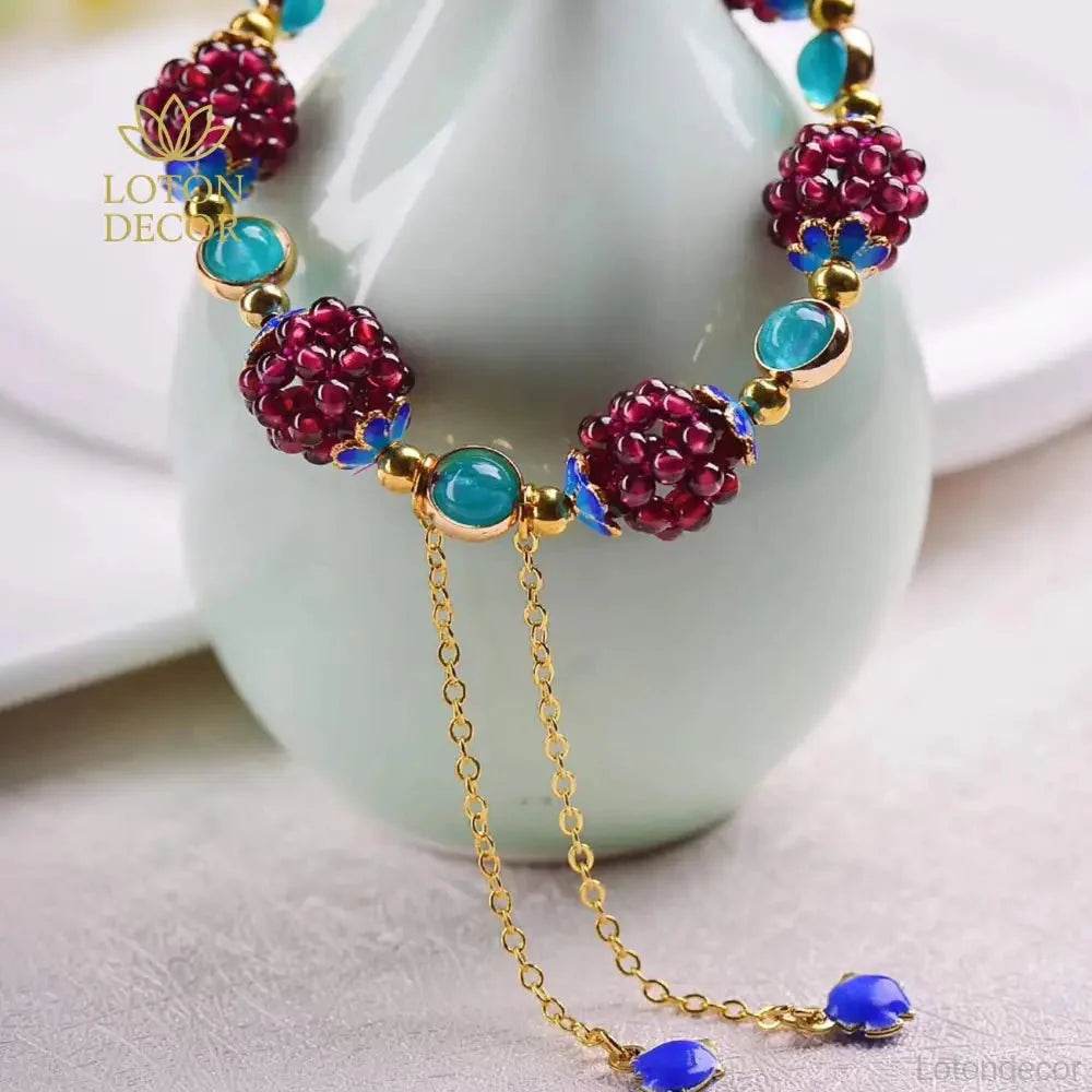 Garnet Grape Ball Bracelet – Feng Shui Wealth Tassel Charm - Loton Decor