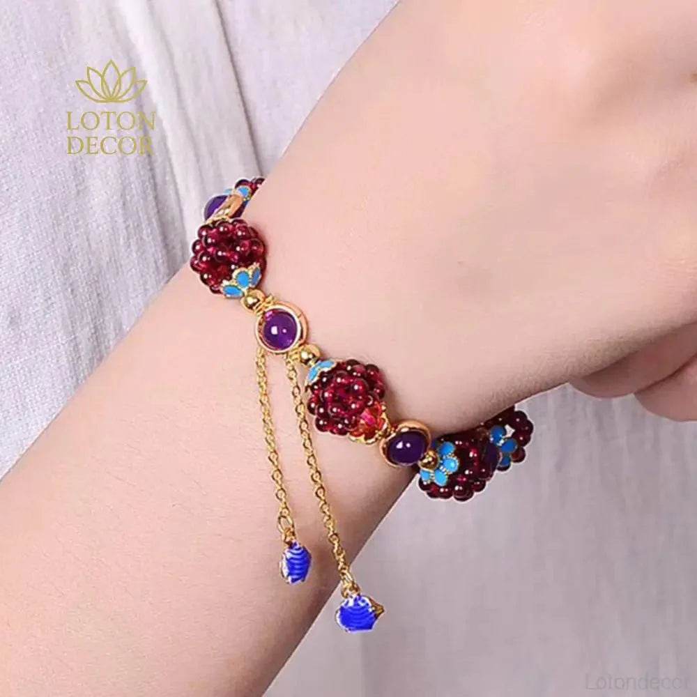 Garnet Grape Ball Bracelet – Feng Shui Wealth Tassel Charm - Loton Decor