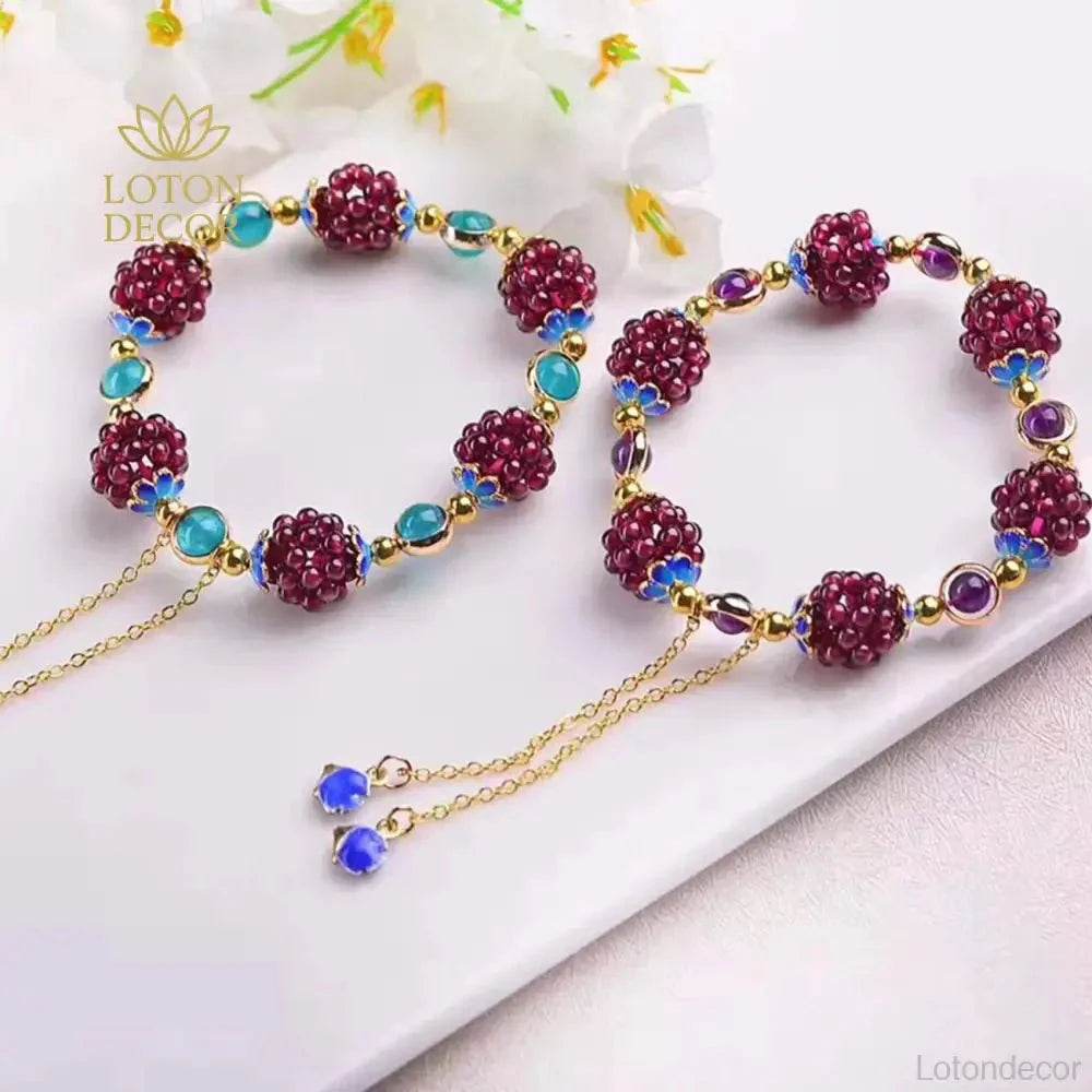 Garnet Grape Ball Bracelet – Feng Shui Wealth Tassel Charm - Loton Decor