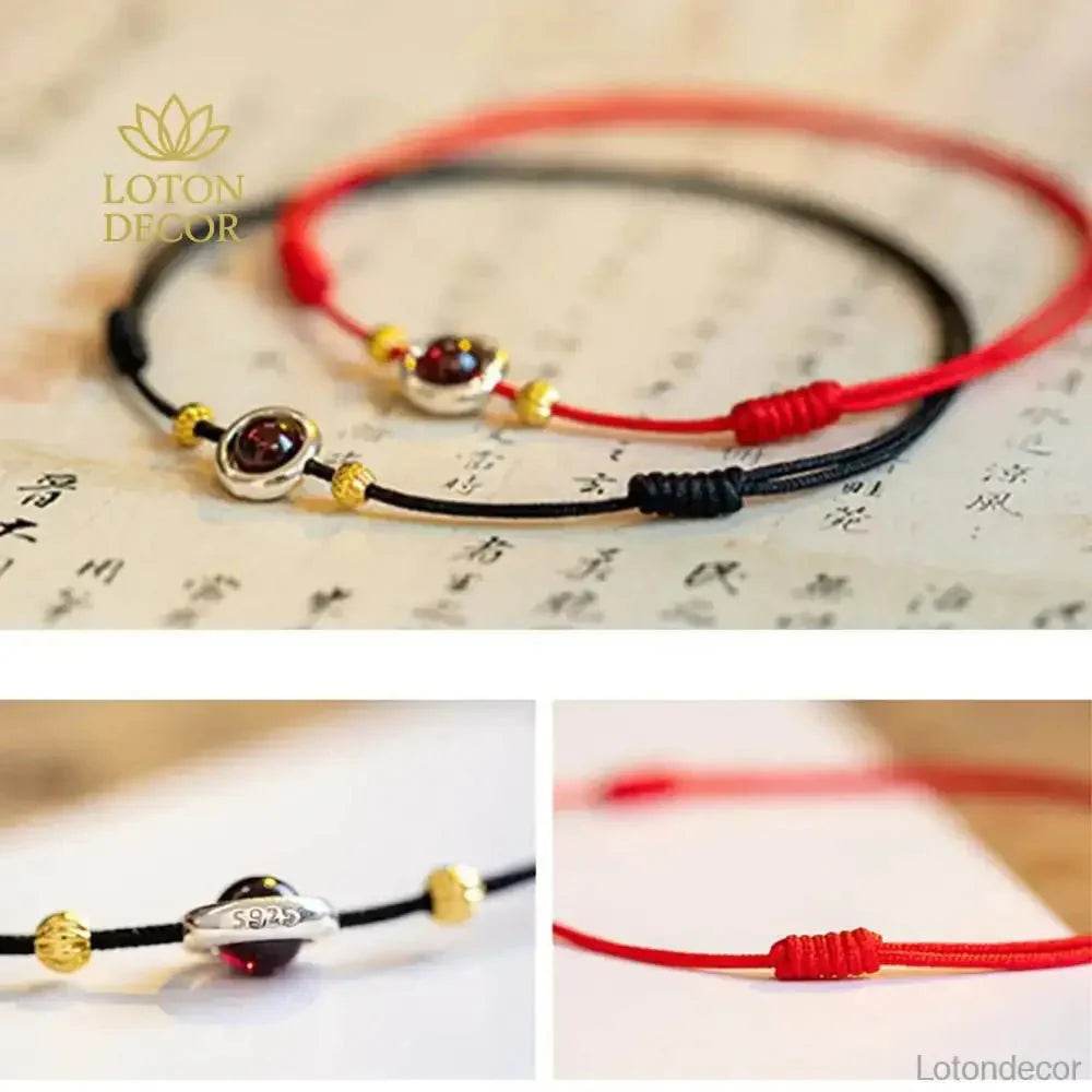 Garnet Red String Anklet – Feng Shui Lucky Wealth Charm - Loton Decor