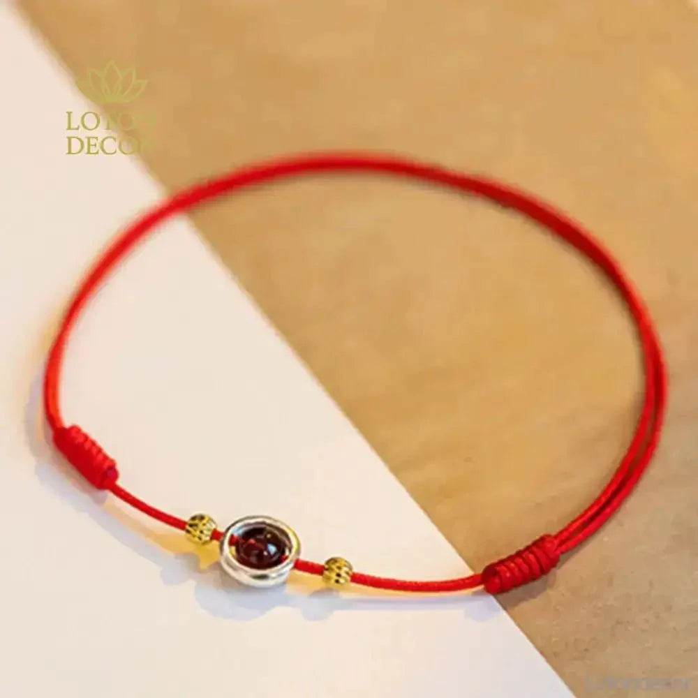Garnet Red String Anklet – Feng Shui Lucky Wealth Charm - Loton Decor
