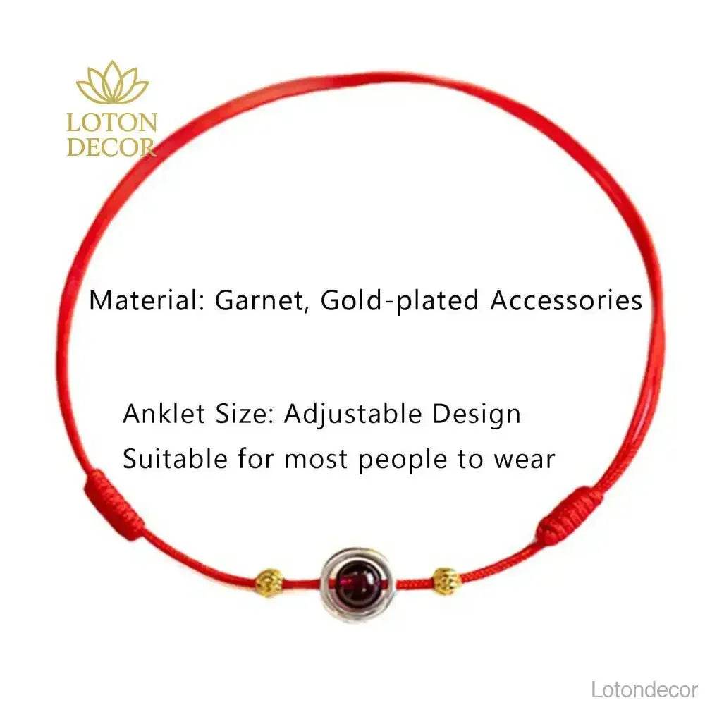 Garnet Red String Anklet – Feng Shui Lucky Wealth Charm - Loton Decor
