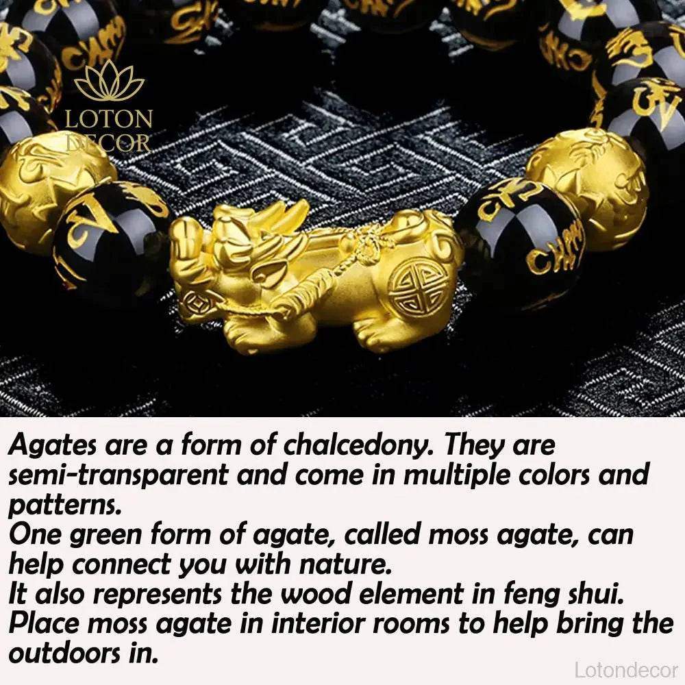 Gold Agate Pi Xiu Bracelet – Wealth Crystal Talisman - Loton Decor