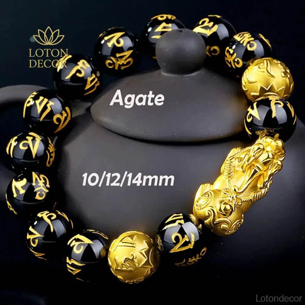 Gold Agate Pi Xiu Bracelet – Wealth Crystal Talisman - Loton Decor