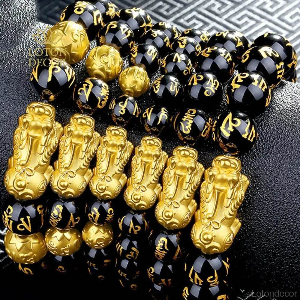 Gold Agate Pi Xiu Bracelet – Wealth Crystal Talisman - Loton Decor