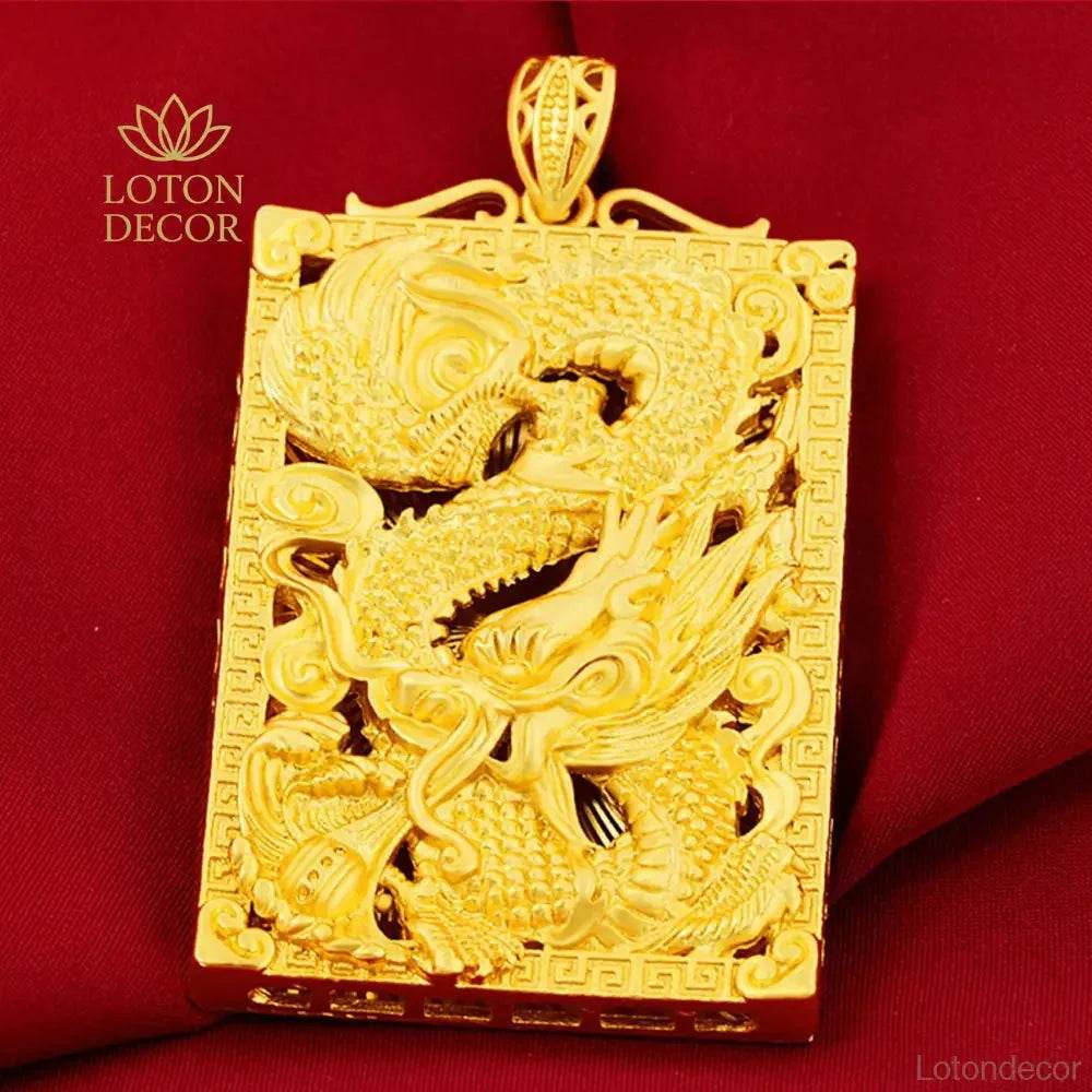 Gold Dragon Necklace – Lucky Feng Shui Wealth Pendant - Loton Decor