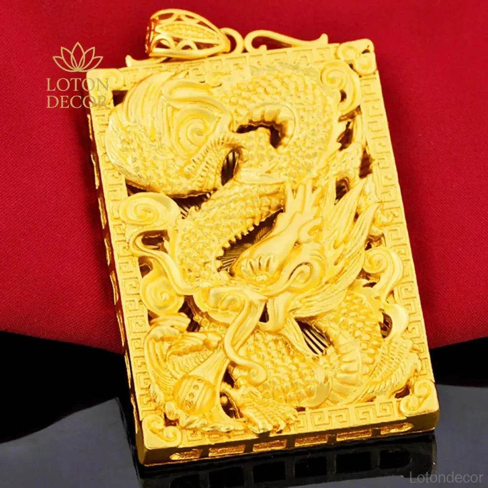 Gold Dragon Necklace – Lucky Feng Shui Wealth Pendant - Loton Decor