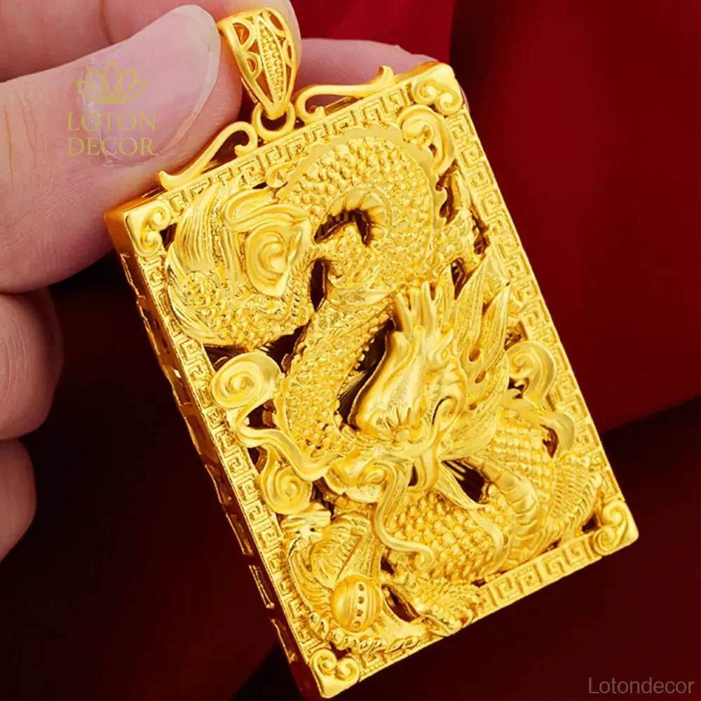 Gold Dragon Necklace – Lucky Feng Shui Wealth Pendant - Loton Decor