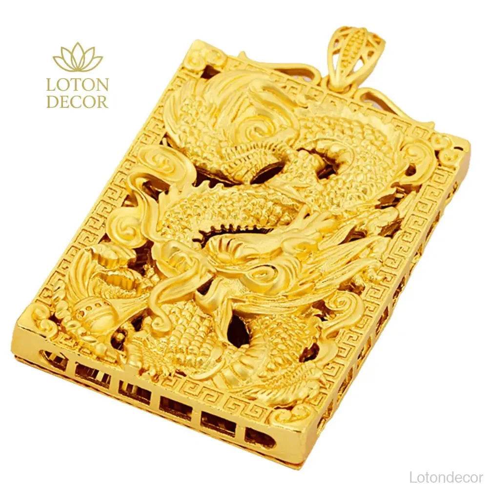 Gold Dragon Necklace – Lucky Feng Shui Wealth Pendant - Loton Decor