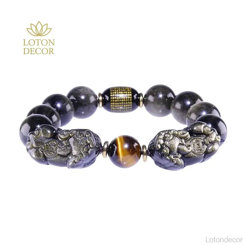 Gold Obsidian Double Pixiu Bracelet – Lucky Talisman - Loton Decor