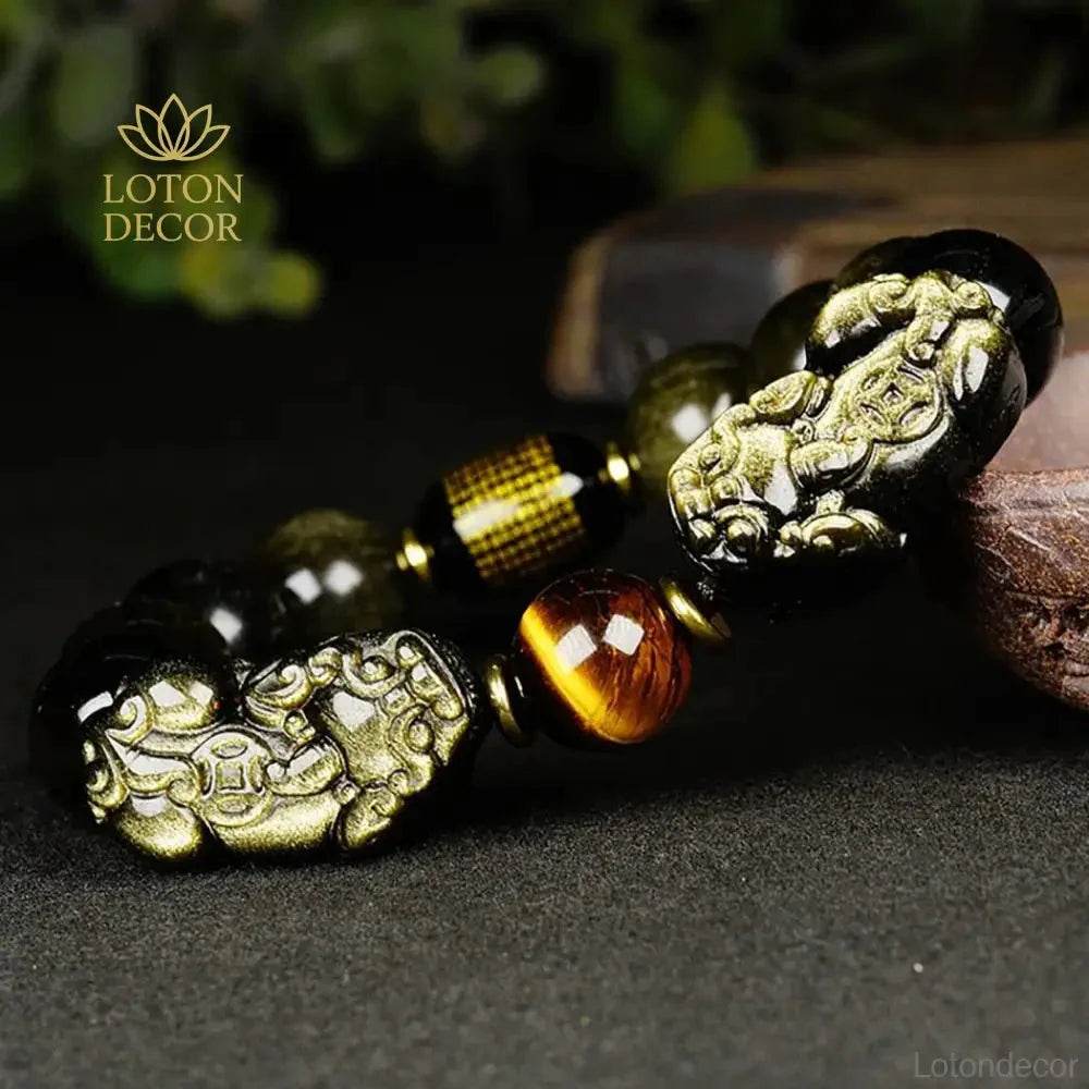 Gold Obsidian Double Pixiu Bracelet – Lucky Talisman - Loton Decor