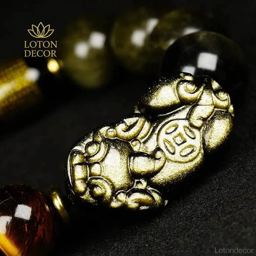 Gold Obsidian Double Pixiu Bracelet – Lucky Talisman - Loton Decor