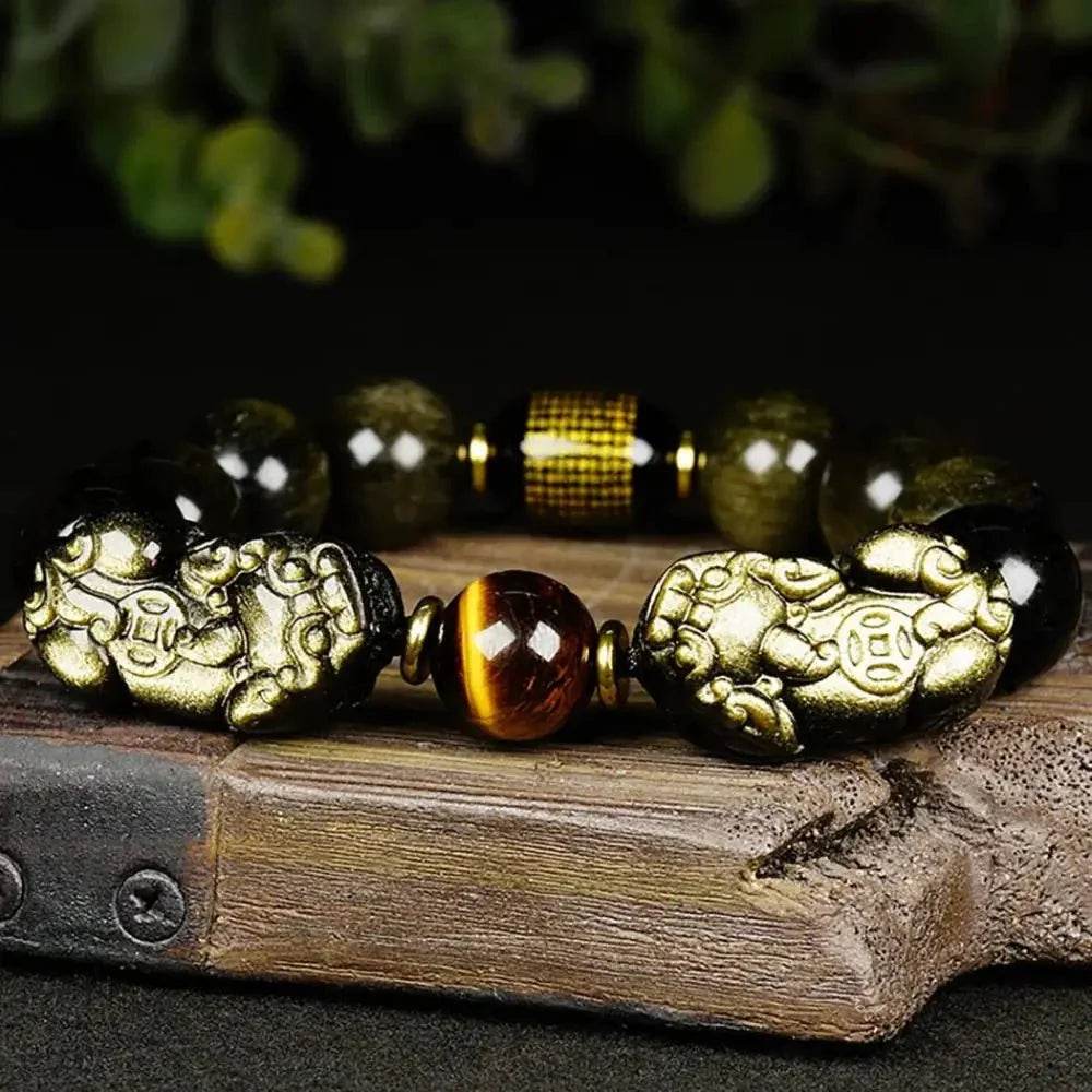 Gold Obsidian Double Pixiu Bracelet – Lucky Talisman - Loton Decor