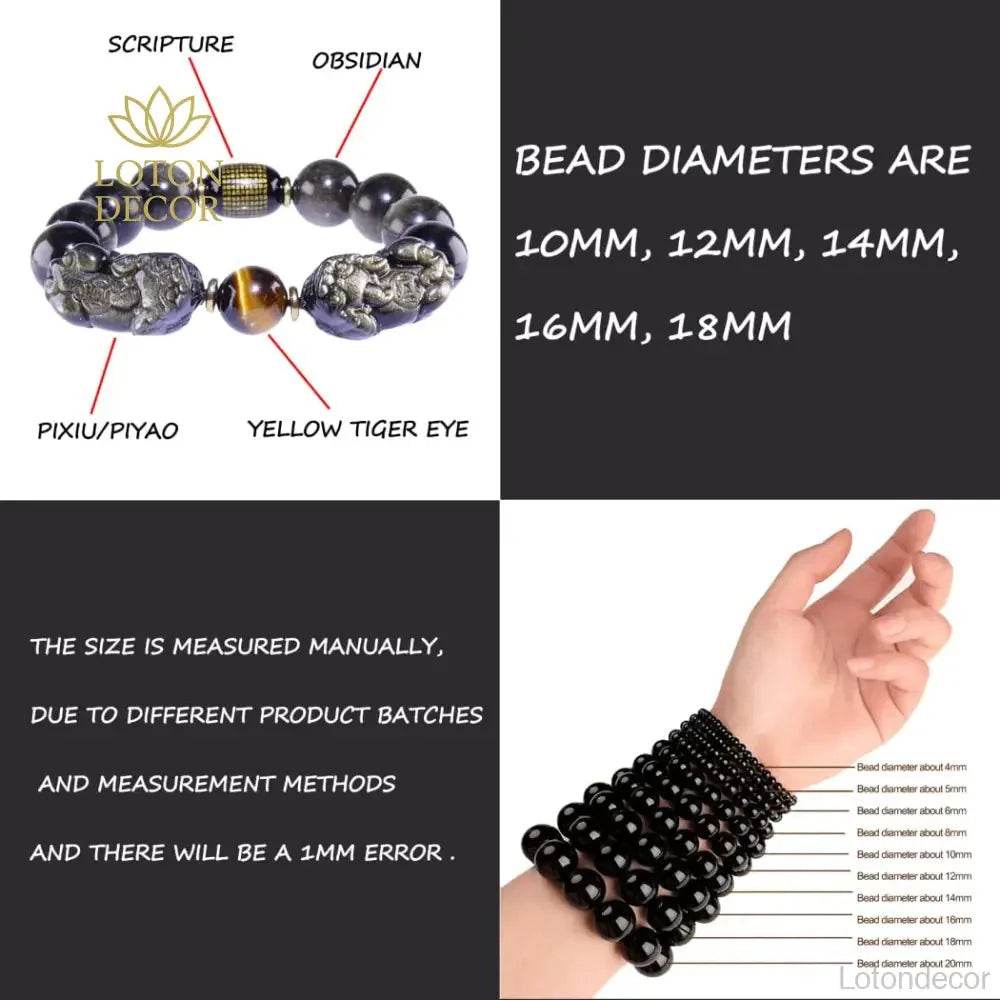 Gold Obsidian Double Pixiu Bracelet – Lucky Talisman - Loton Decor