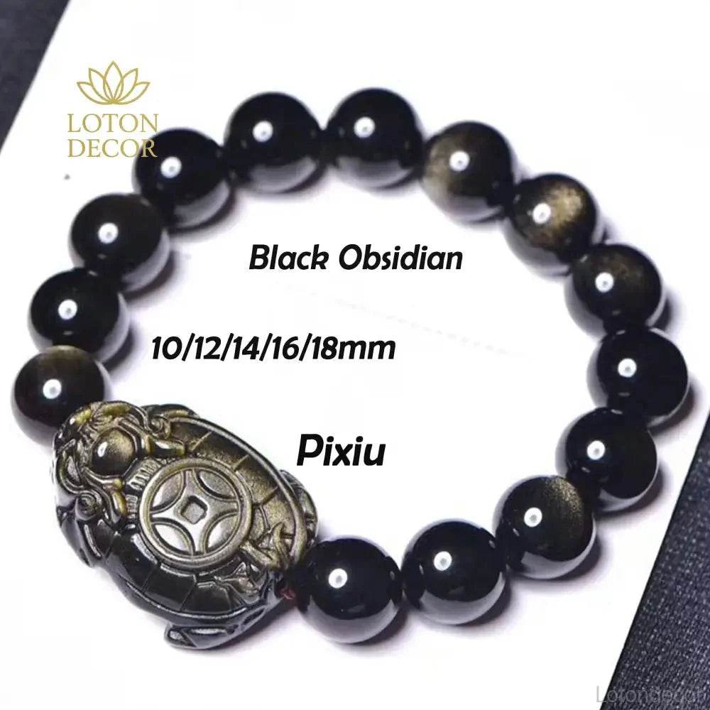 Gold Obsidian Dragon Turtle Feng Shui Wealth Bracelet - Loton Decor