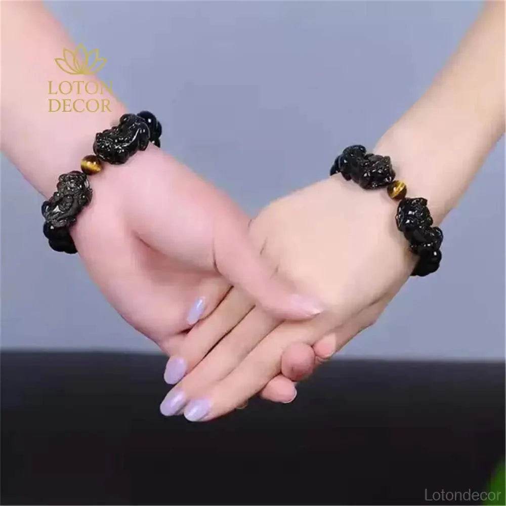 Gold Obsidian Pixiu Bracelet – Wealth & Prosperity Beads - Loton Decor