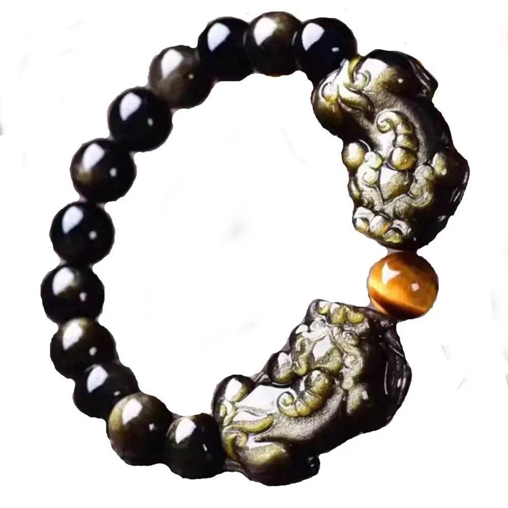 Gold Obsidian Pixiu Bracelet – Wealth & Prosperity Beads - Loton Decor