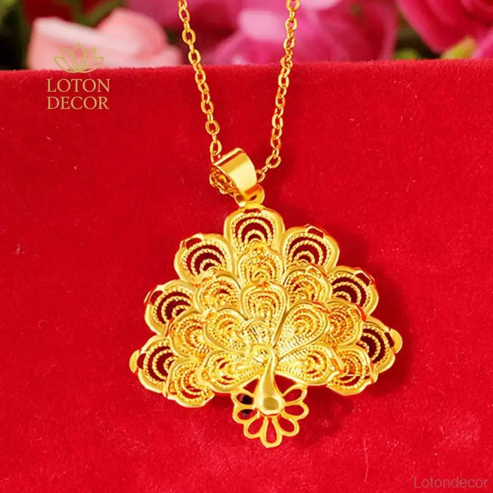 Gold Peacock Pendant – Feng Shui Luck Jewelry Gift - Loton Decor