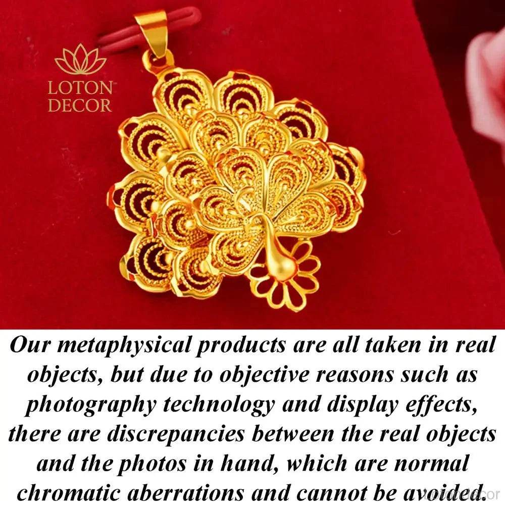 Gold Peacock Pendant – Feng Shui Luck Jewelry Gift - Loton Decor