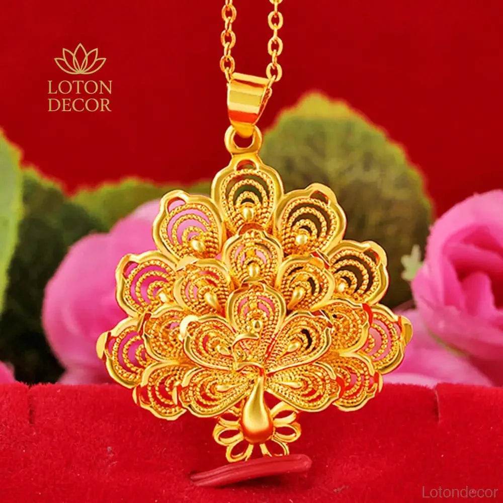 Gold Peacock Pendant – Feng Shui Luck Jewelry Gift - Loton Decor