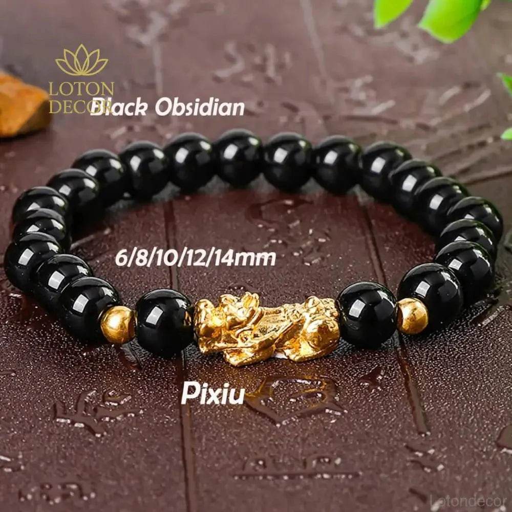 Gold Pi Yao Feng Shui Bracelet – Black Obsidian Amulet - Loton Decor